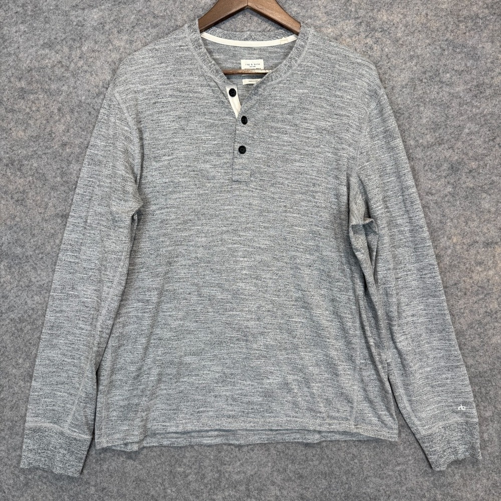 Rag & Bone Standard Issue Henley Button Shirt Mens 2XL Gray Long Sleeve Tee